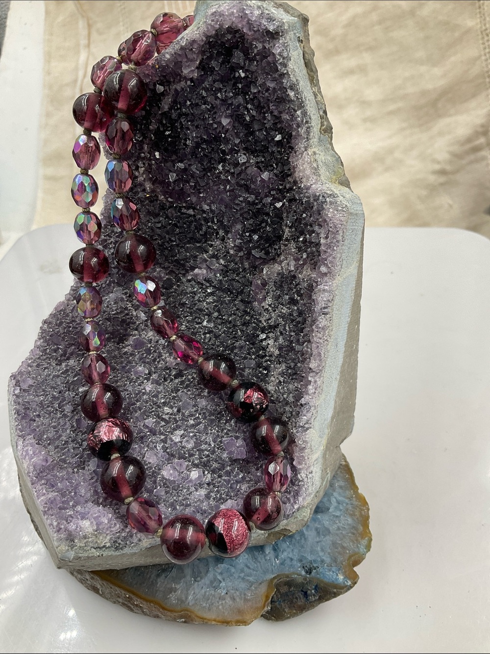 16”Deep Purple Round Amethyst Beaded Necklace Gemstones, Faceted Aurora Borealis - Picture 2 of 7